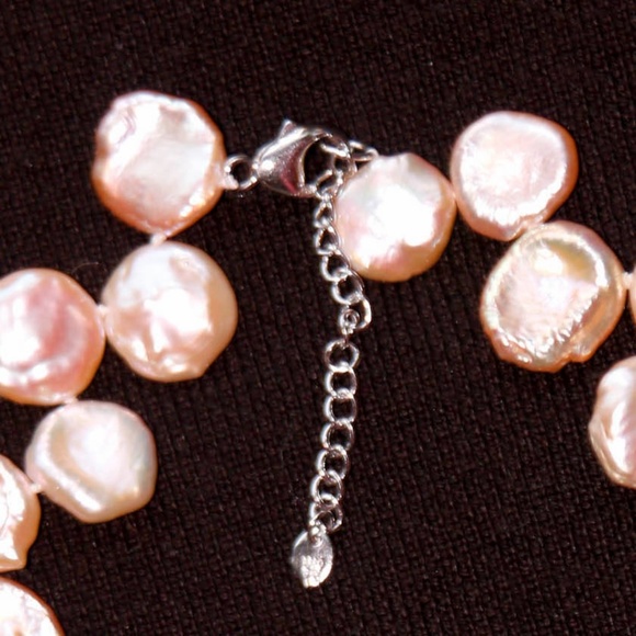 Peach pearl necklace with sterling silver - Picture 4 of 4